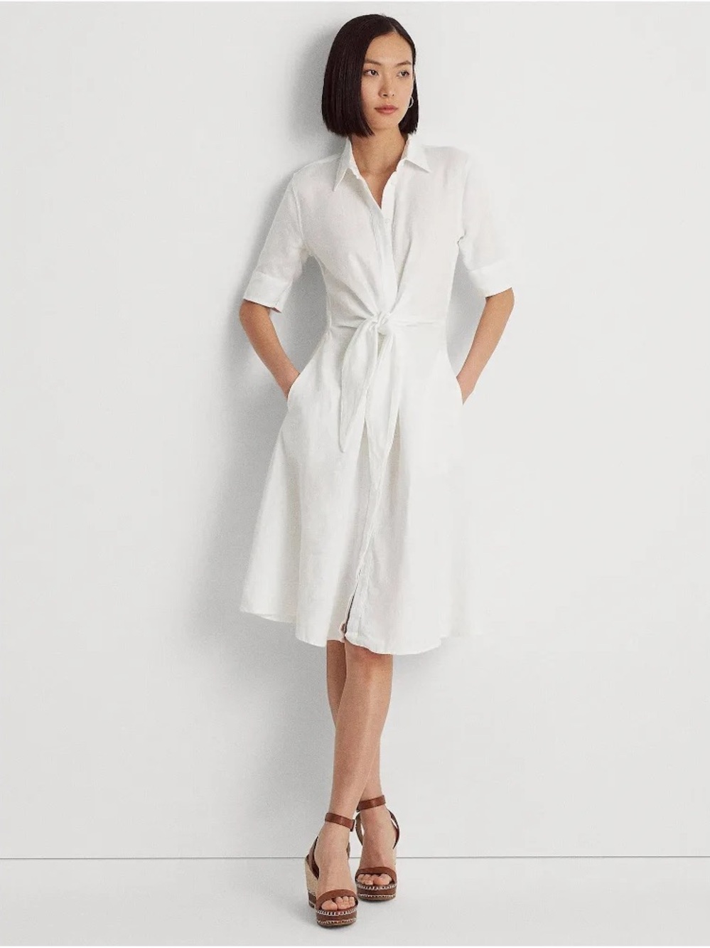 RALPH LAUREN NWT White Tie-Front Shirt Dress - Women's